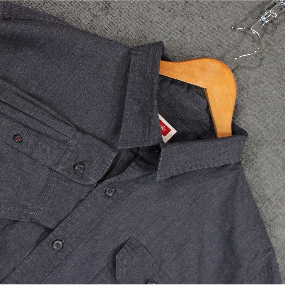 Wrangler Flex for Comfort Mens 2XL Gray Long Sleeve Button Down Work Shirt